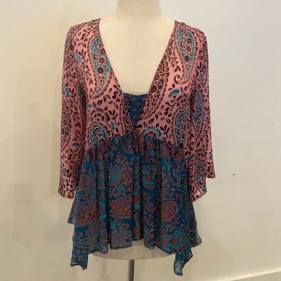 Anthropologie Tops - Flowy Silk & Velvet Anthro Top